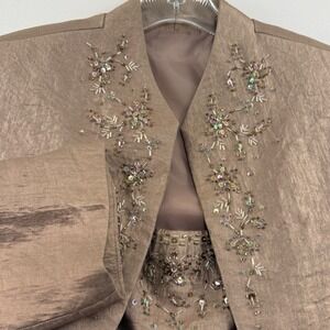 Davids Bridal Beaded Embellished Tiered Dress Jacket Set Champagne Size 14